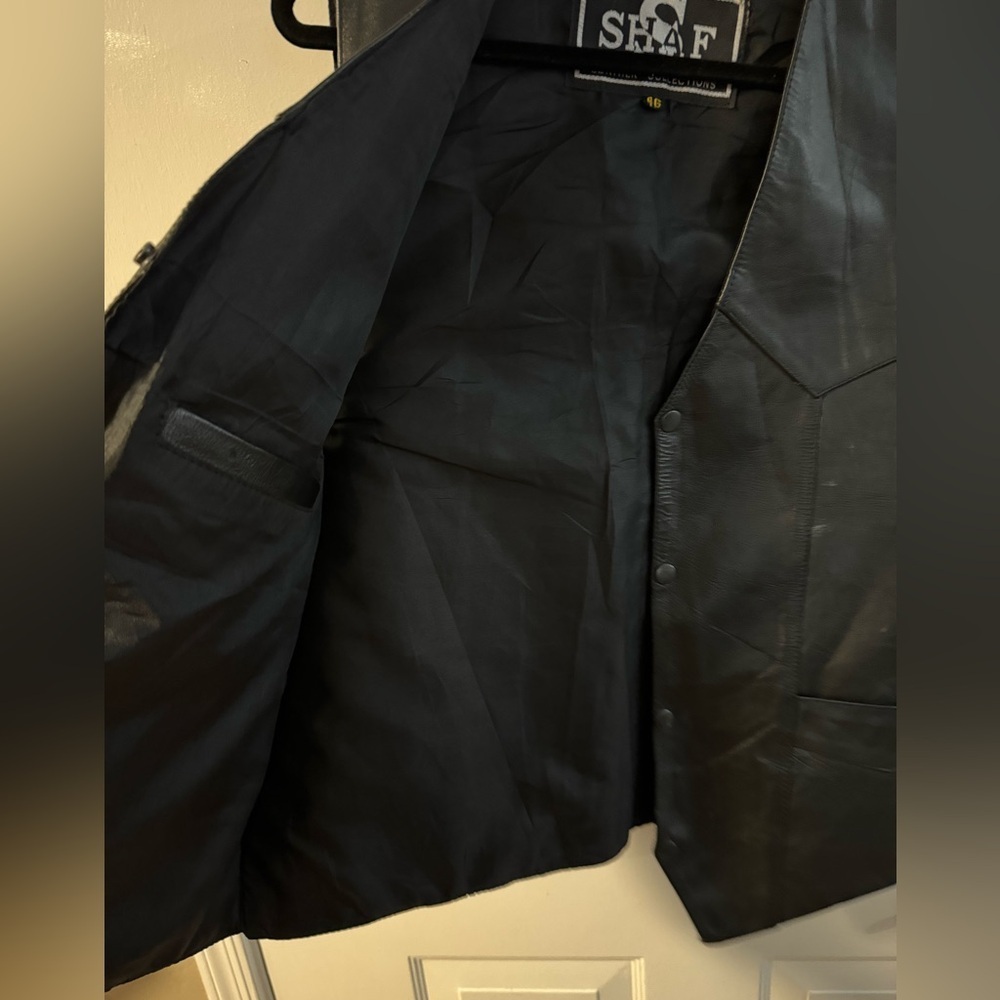Vintage Shaf Leather Collections Black Biker Button Up Leather Men's Vest 46 - Picture 7 of 11